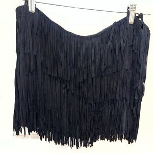 Black suede fringe skirt
